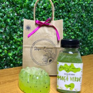 Kit geleia de banho e sabonete massageador frutal maçã