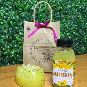 Kit geleia de banho e sabonete massageador frutal maracujá